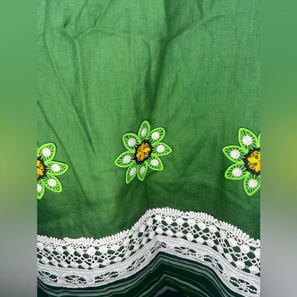 Women’s Raffaela D’Angelo Green Linen Floral Tassel Rope Tunic Dress Size Small - Picture 5 of 7